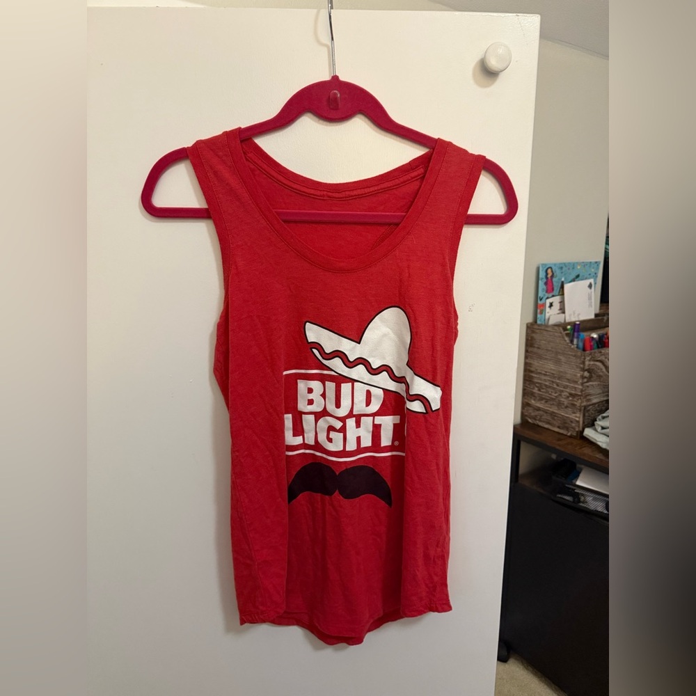 Red Bud Light Sombrero and Mustache Tank Top